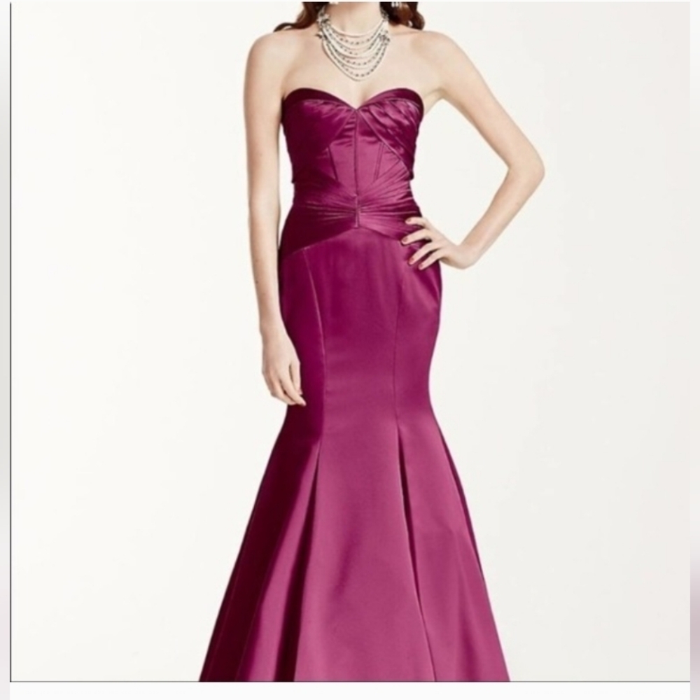 Truly Zac Posen Gown Mermaid Maxi Dress Bustier Pleat Wine Maroon Satin Women 12
